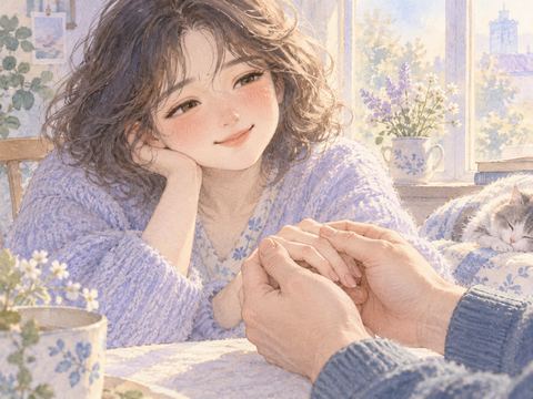 相手の両手に指先を優しく包まれて安心する女性