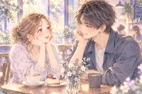 知人のイケメンと恋人のように話す大人の女性