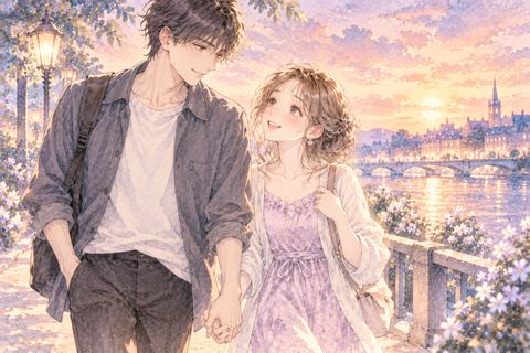 好きなイケメンと手をつないで歩く大人の女性