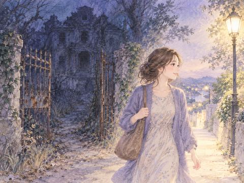 心霊スポットの門の前で引き返す女性