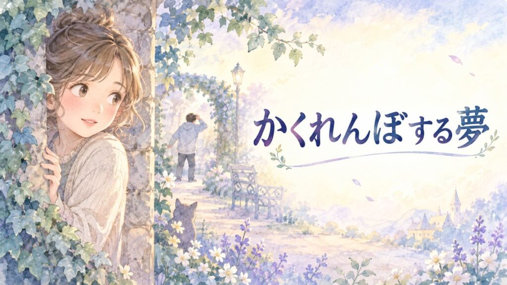 物陰から様子を見る大人の女性とかくれんぼする人影