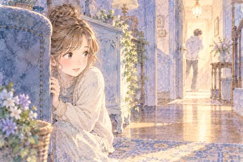 物陰に隠れて足音を待つ大人の女性