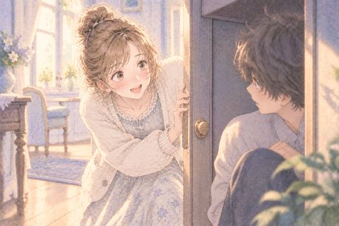 隠れていた人を見つけて微笑む大人の女性