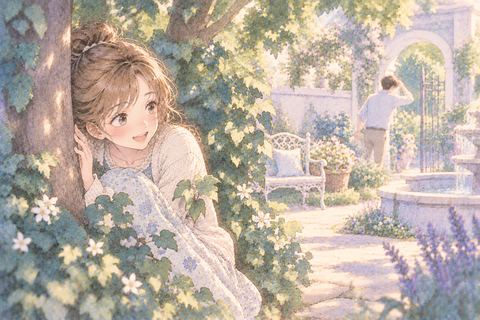 笑顔でかくれんぼを楽しむ大人の女性