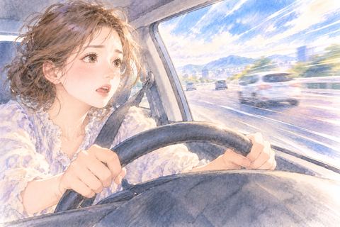 高速道路を猛スピードで走り緊張する大人の女性