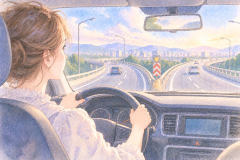 高速道路の分岐点で自分の進路を選ぶ大人の女性