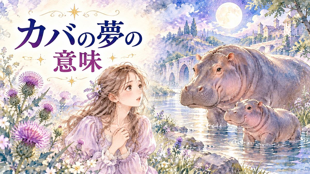 大きなカバと赤ちゃんカバを見つめる優しい表情の大人の女性