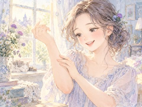 蕁麻疹が消えてきれいになった腕を見て安心する女性