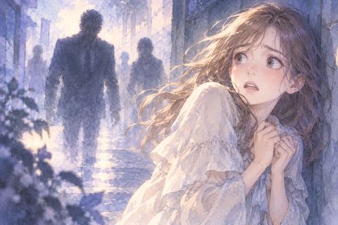 不穏な人影から身を守ろうとする女性