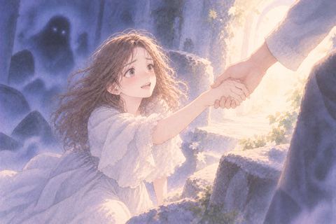差し伸べられた手につかまる大人の女性
