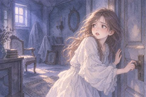閉じた扉の前で出口を探す大人の女性