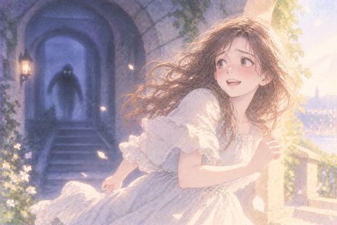 怖い影から逃げ切り安堵する大人の女性