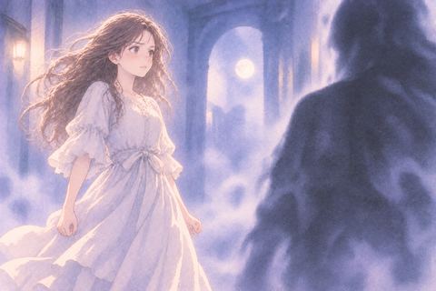 怖い影に向き直って立つ大人の女性
