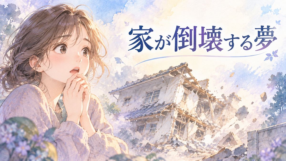 崩れた家を不安そうに見つめる大人の女性