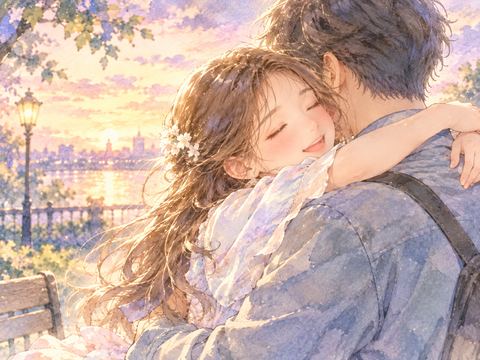 好きな人に自分から抱きついて頬を赤らめる女性