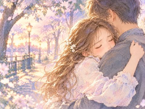 懐かしい元彼に抱きつき切なそうに目を閉じる女性