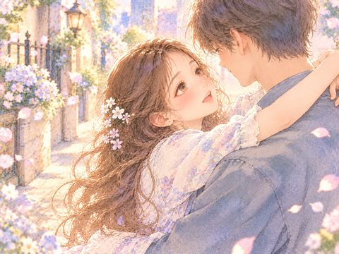 相手の顔を見て正面から抱きつく女性