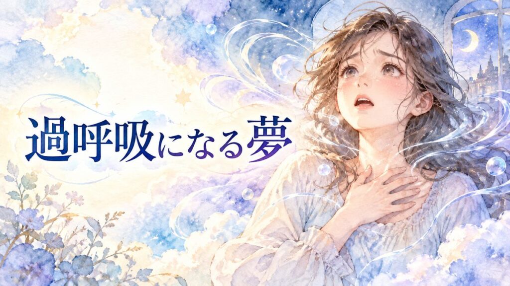 息苦しそうに胸元へ手を当てる女性と、周囲を漂う夢の波紋