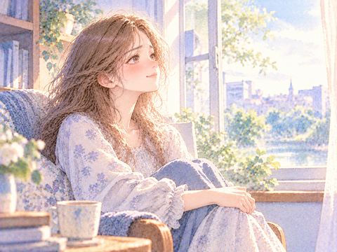 窓辺の椅子で呼吸が落ち着き穏やかな表情になる女性