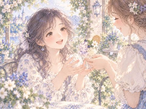 差し出されたアイスを嬉しそうに受け取る女性
