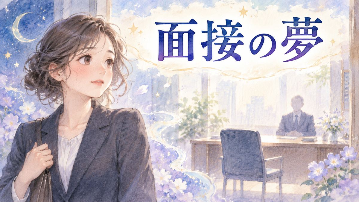 面接室を前に緊張する大人の女性と面接官の机