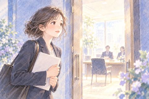 面接会場へ向かいながら緊張する大人の女性
