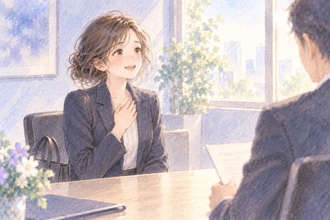 面接合格を知ってほっと微笑む大人の女性