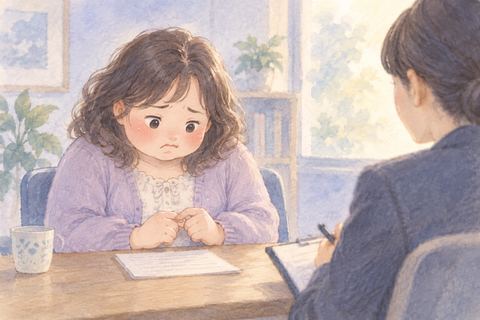 面接官を前に言葉が出ず戸惑う大人の女性
