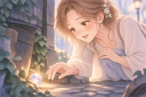 物陰で輝く宝石を見つける大人の女性