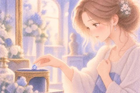 宝石を静かに置いて手放す大人の女性