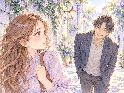 不思議な笑顔の見知らぬ人に声をかけられ戸惑う女性