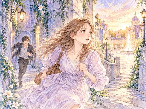 しつこく追ってくる男性から走って離れる女性