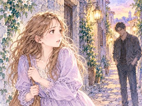 暗い路地で怖そうな男性に声をかけられ怯える女性
