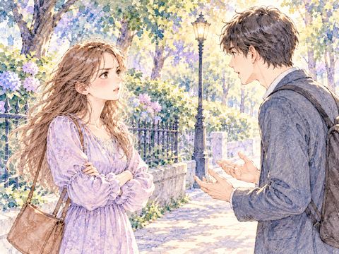 一方的に絡んでくる男性に怒った表情を向ける女性
