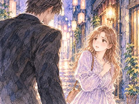 黒いスーツの威圧的な男性に呼び止められる女性