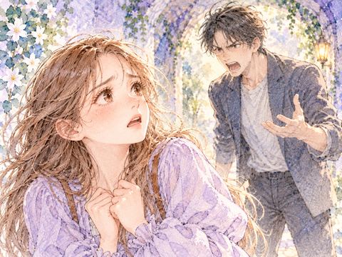 険しい顔で近づく男性を怖がる女性