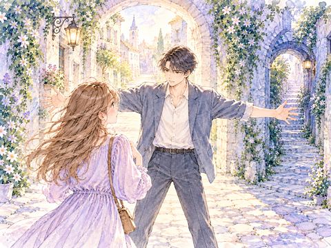 行く手に立ちはだかる男性を前に立ち止まる女性