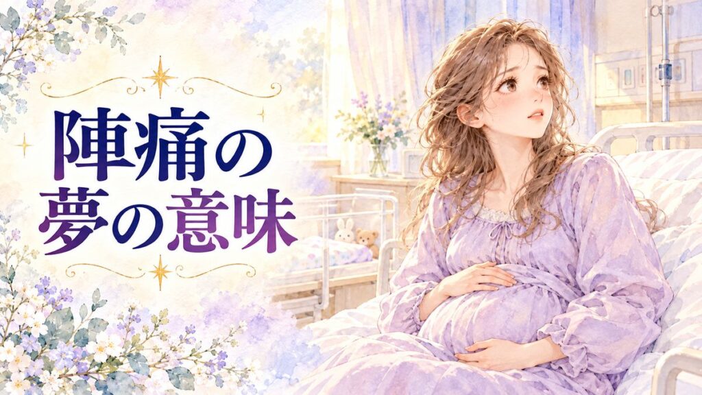 お腹を押さえる大人の女性と出産を待つ夢の病室