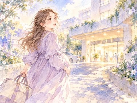 陣痛が始まり入院バッグを持って病院へ向かう妊婦