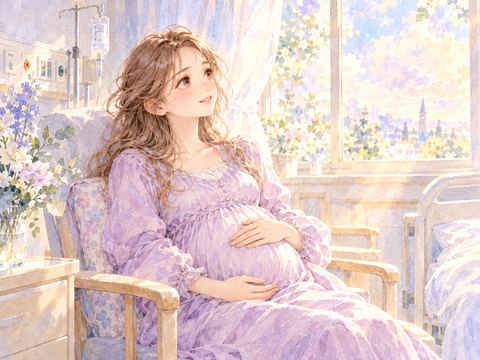 陣痛が始まっても穏やかに微笑む女性