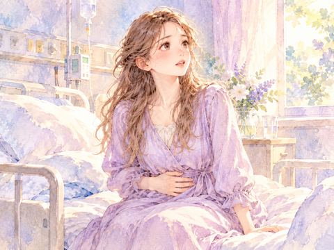 陣痛が急に収まり戸惑う妊婦の女性