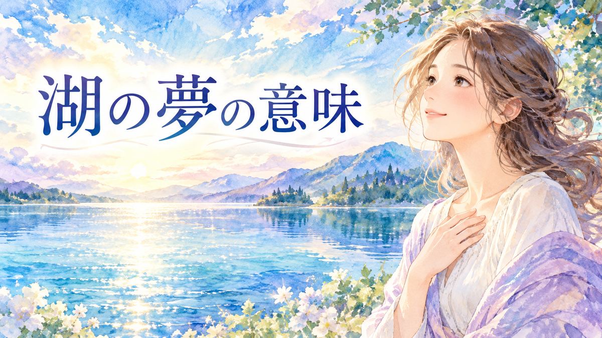 青く輝く湖を見つめる優しい表情の大人の女性
