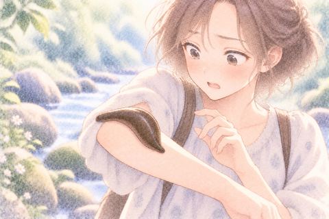 大きなヒルに驚く女性