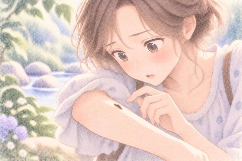小さなヒルを見つける女性