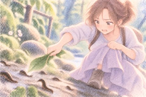 ヒルを追い払う女性