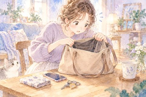 財布が見当たらずカバンの中を探す女性