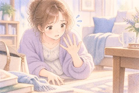 指輪がなくなった手元を見つめる女性