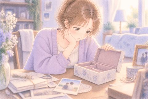 思い出の品を探して悲しむ女性