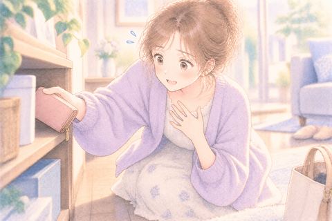 なくした財布を見つけて安心する女性