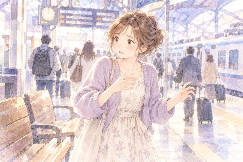 駅でなくしたカバンを探す女性